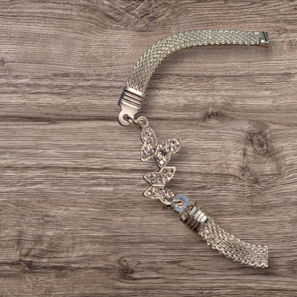 🩷3 for $15: 2-Piece Silver & Crystal Bracelets, 1 Butterfly & 1 Moon, 7", NWOT - Picture 3 of 5